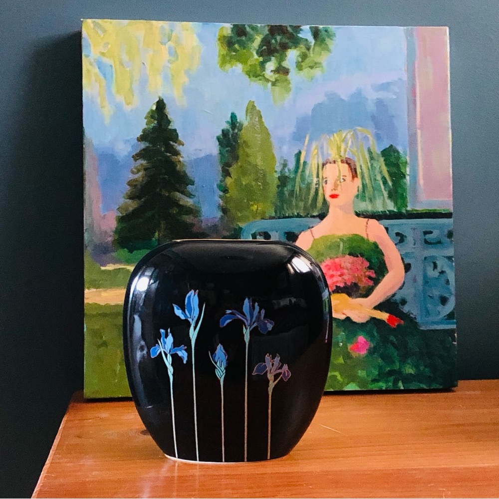 80's Blue Iris Vase - Otagiri Japan - Purple Iris Vase - 80's Floral Vase